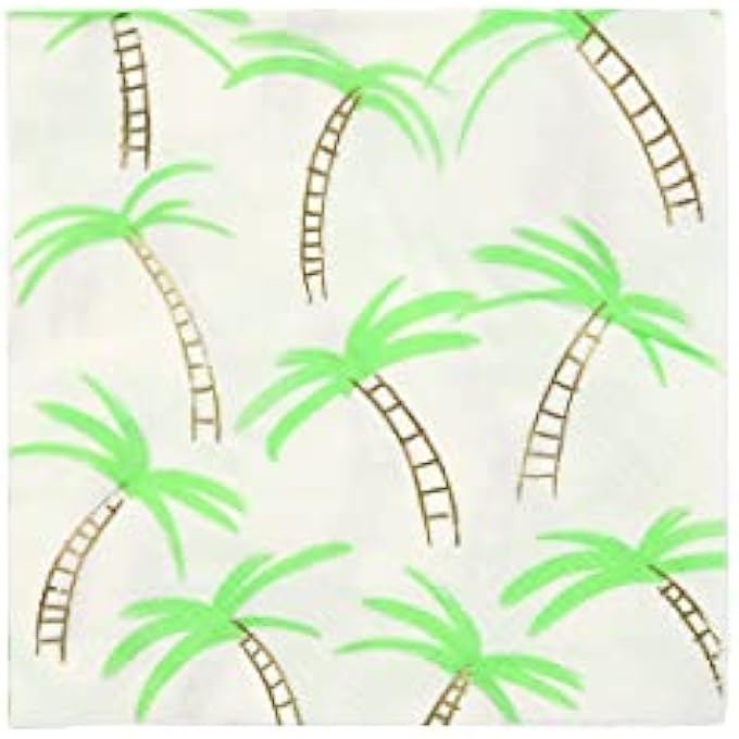 PALM TREES SMALL NAPKINSTROPICAL PARTY PAPER NAPKINS WITH NEON & GOLD FOIL, SUMMER, BEACH & LUAU TABLE DCOR, PACK OF 16 - Image 1